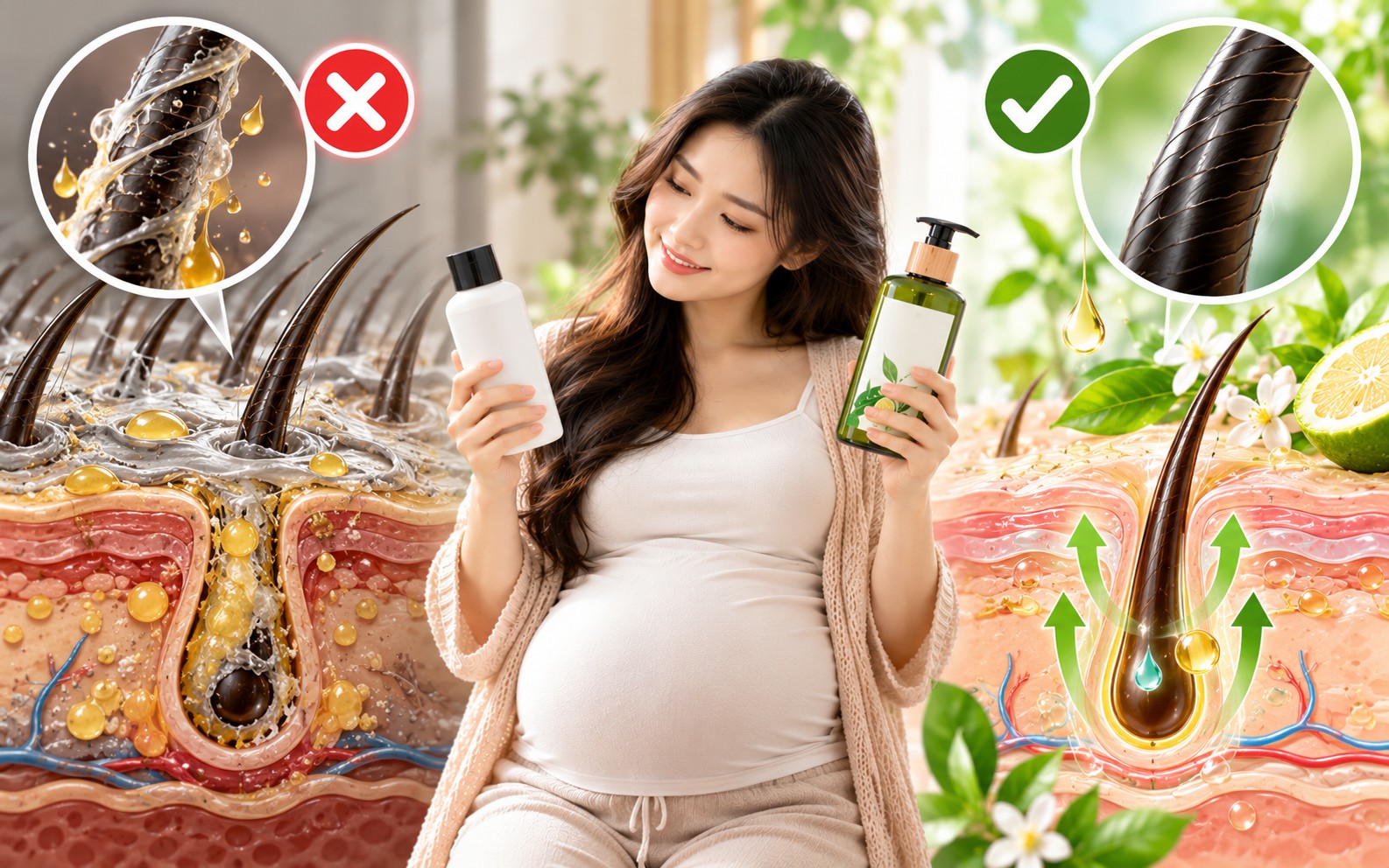 Cấu trúc nang tóc thông thoáng khi dùng dầu gội không sulfate và không silicone